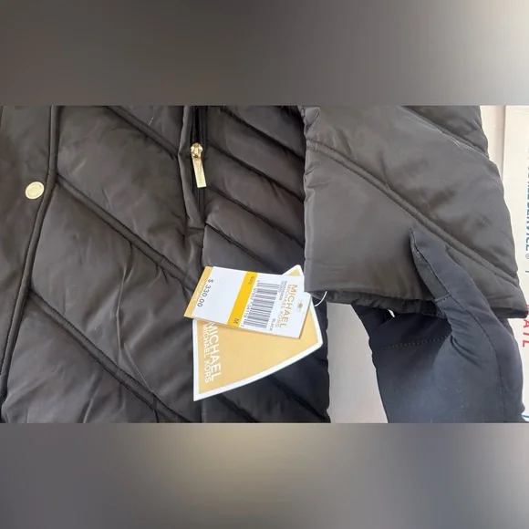 Michael Kors 💅❄️ Black Maxi Long Fur Winter Puffer Coat MK Jacket M NEW $330